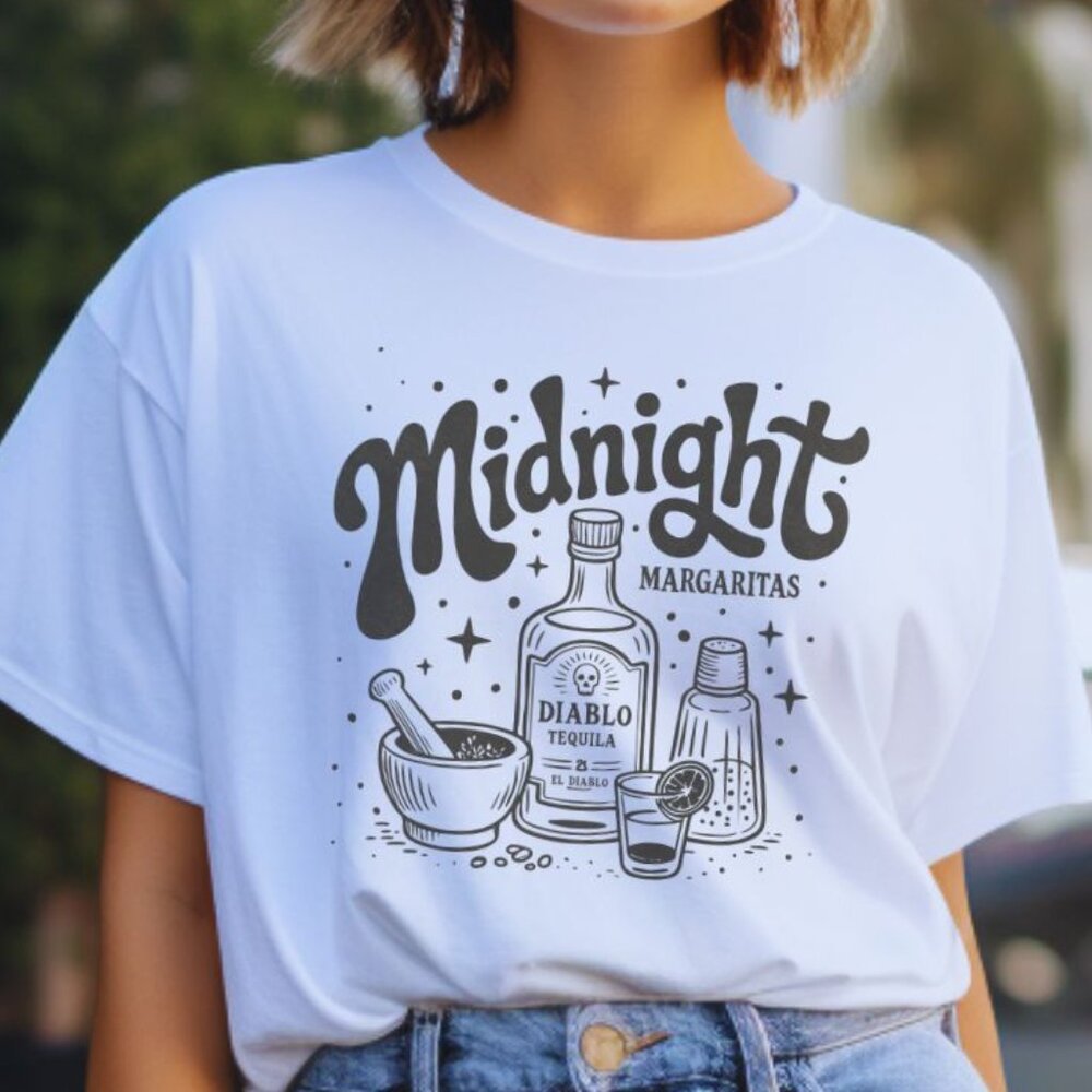 Funny Dark Humor Girls Night Tee Margaritas Black and White Spooky T-Shirt